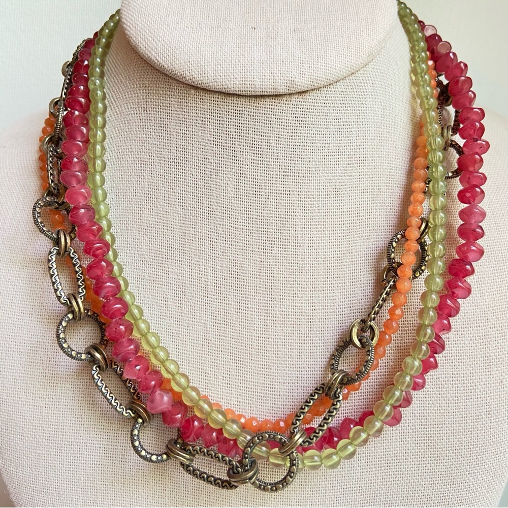 Premier Designs Sherbet necklace in acrylic beads and antiqued bronze tone chain